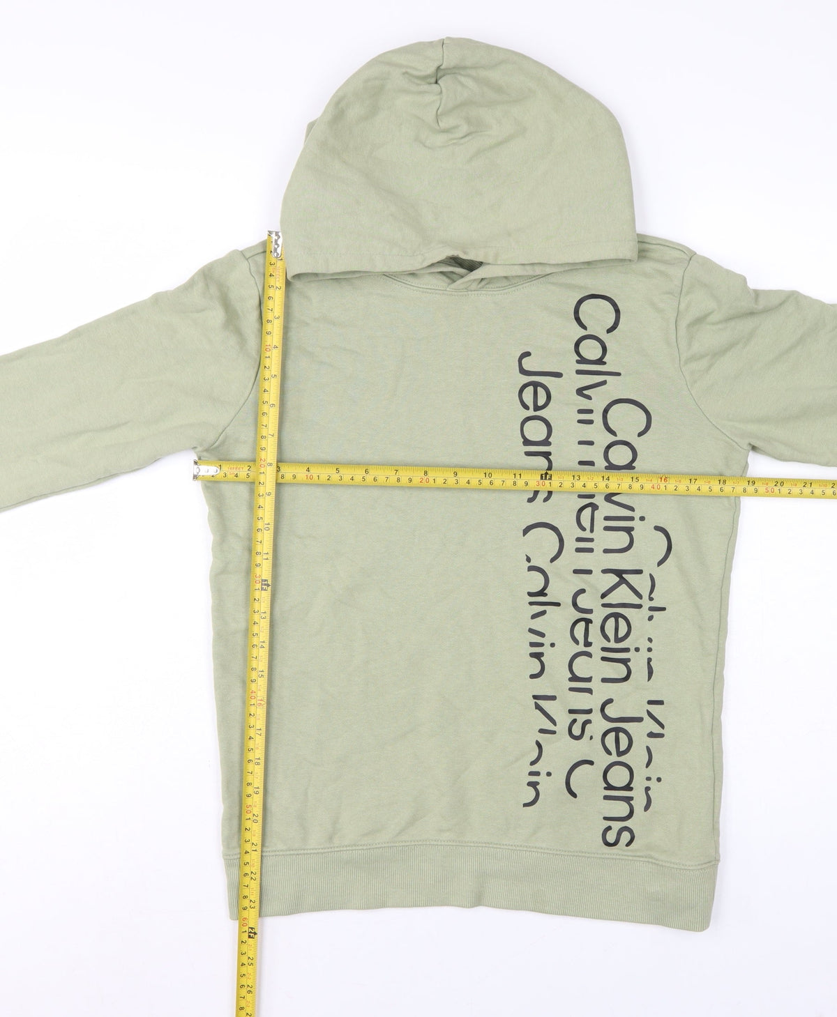 Calvin Klein Jeans Boys Green 16 Years Pullover Logo Hoodie Cotton