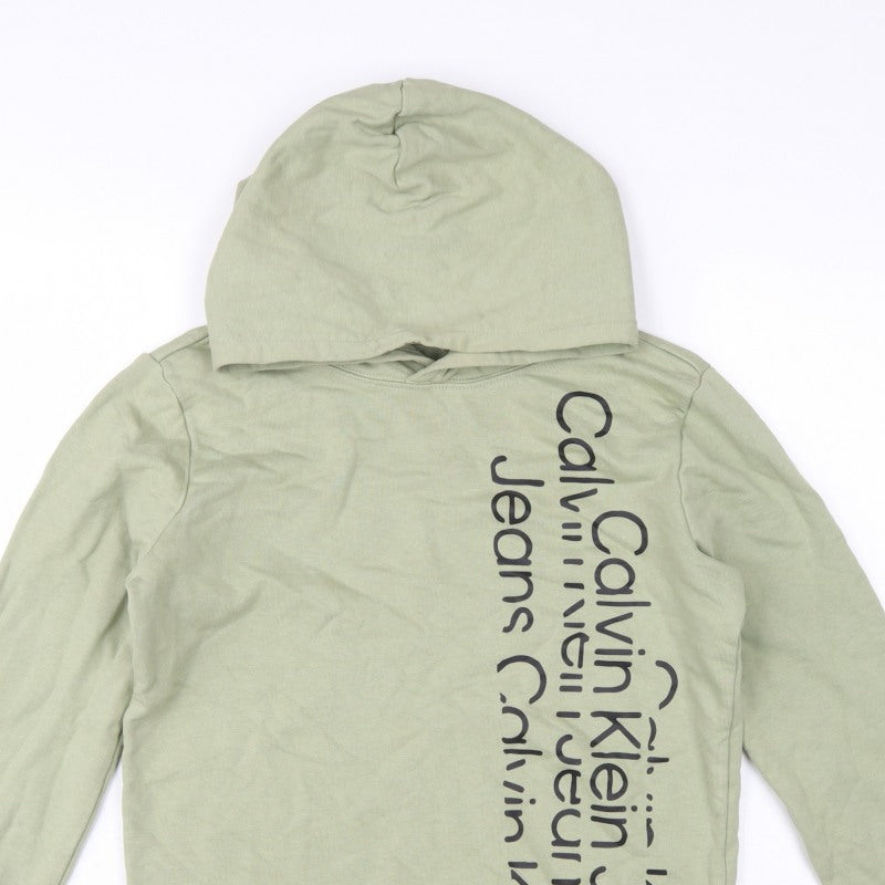Calvin Klein Jeans Boys Green 16 Years Pullover Logo Hoodie Cotton