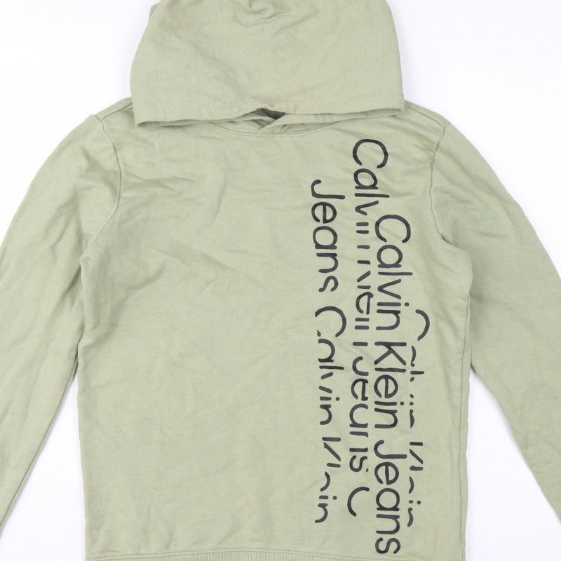Calvin Klein Jeans Boys Green 16 Years Pullover Logo Hoodie Cotton