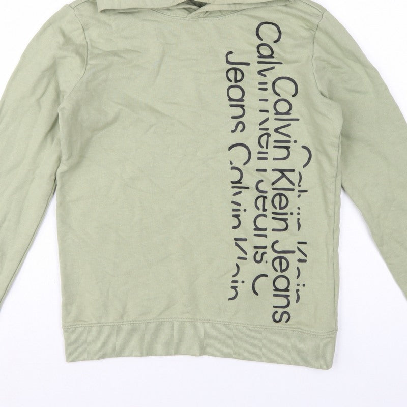 Calvin Klein Jeans Boys Green 16 Years Pullover Logo Hoodie Cotton