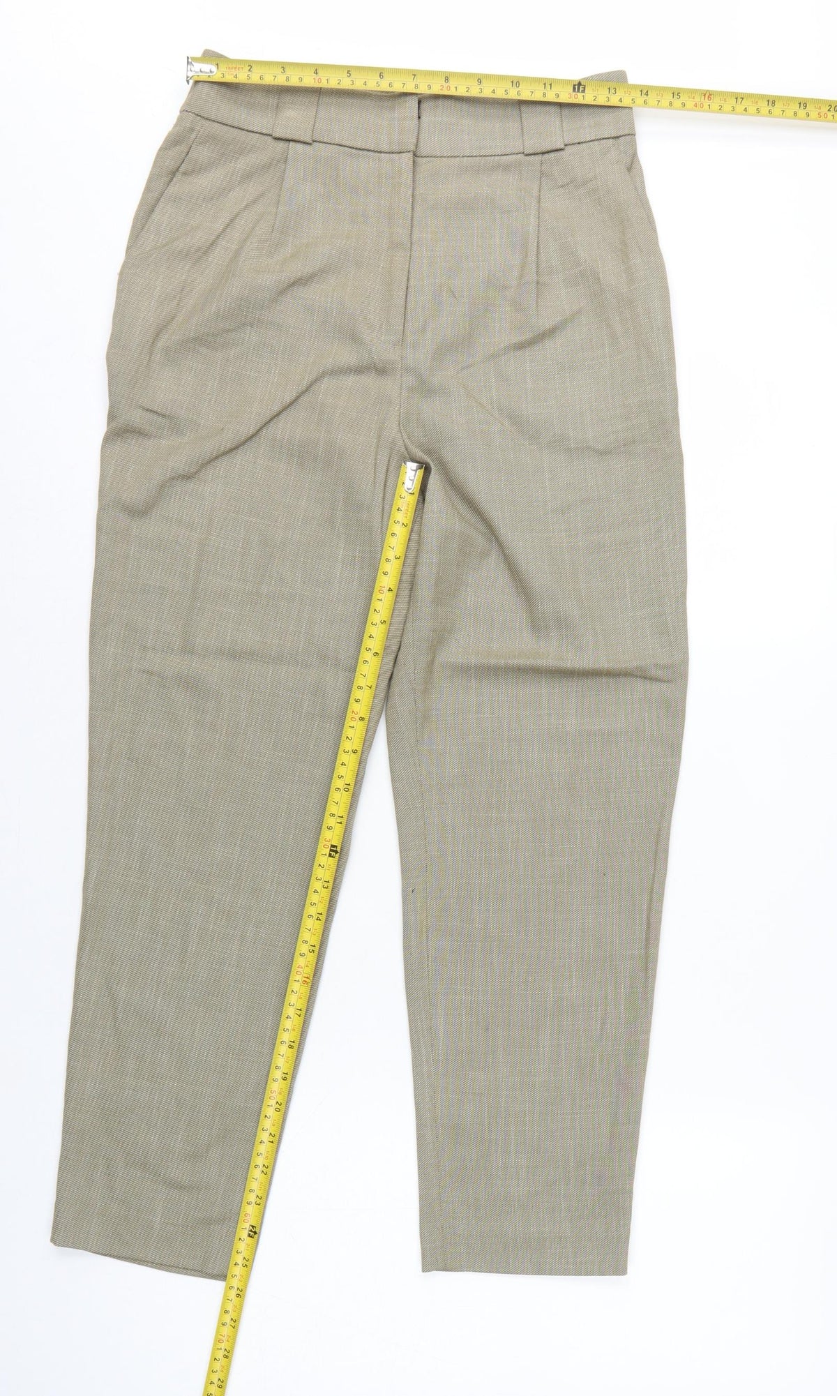 H&M Women’s Beige Tailored Tapered Trousers UK 8 High Rise