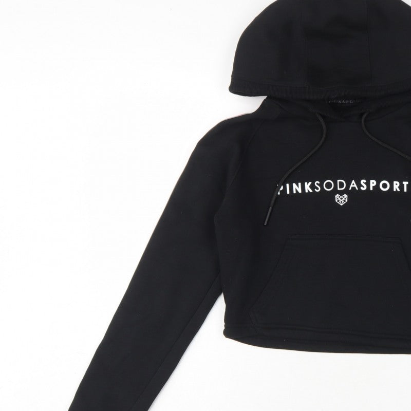 Pink Soda Sport Women’s Black UK 6 Cropped Logo Pullover Hoodie