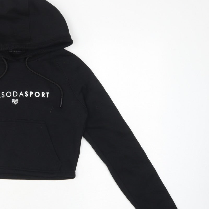 Pink Soda Sport Women’s Black UK 6 Cropped Logo Pullover Hoodie