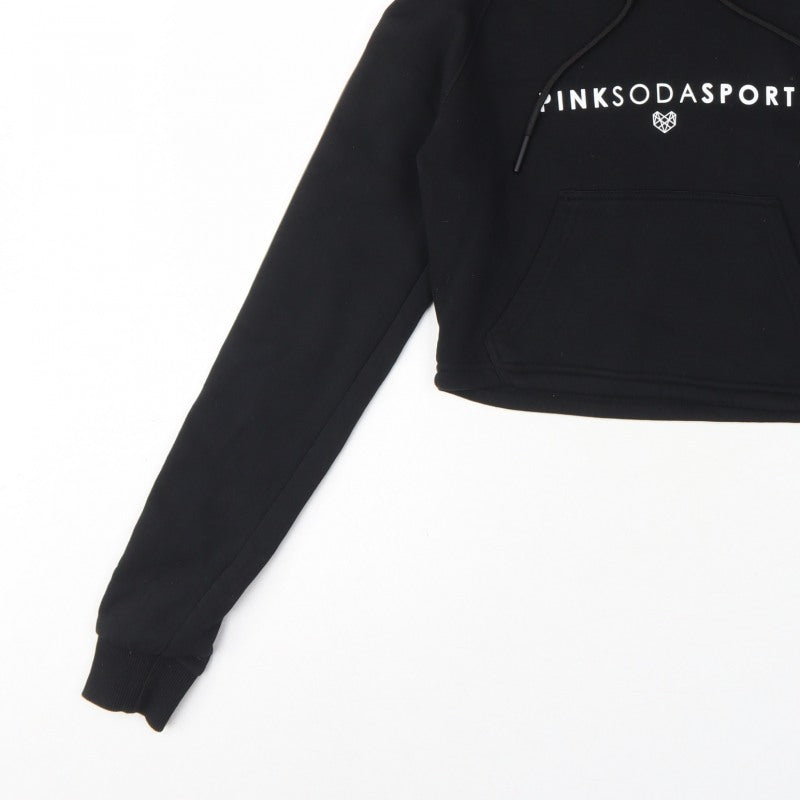 Pink Soda Sport Women’s Black UK 6 Cropped Logo Pullover Hoodie