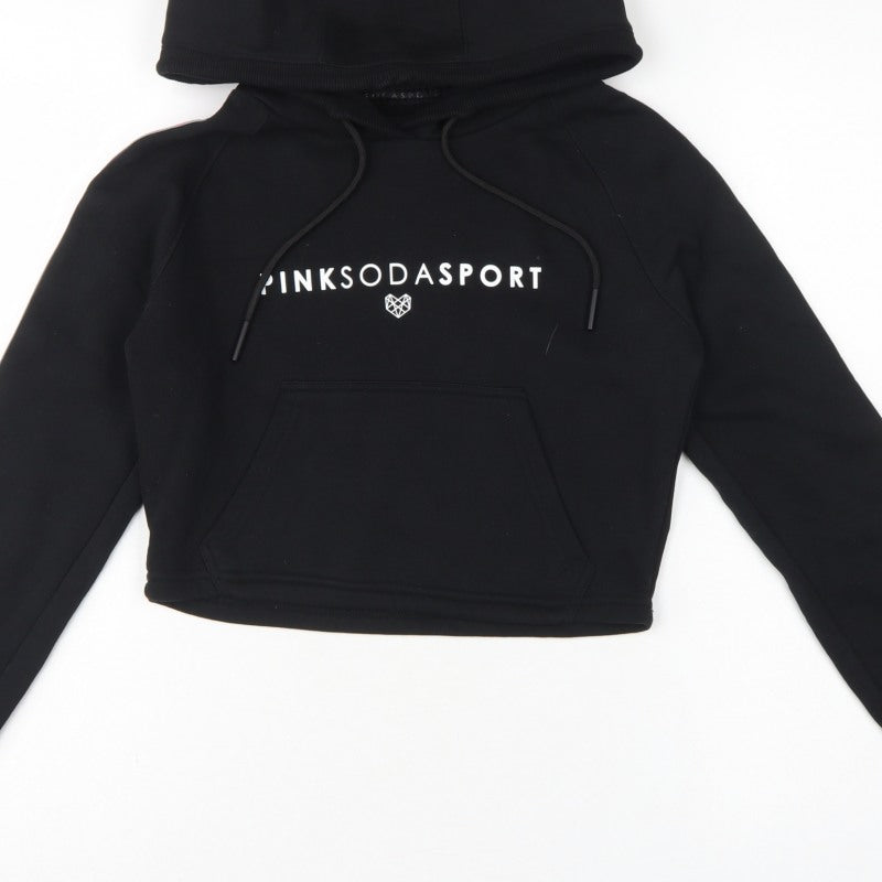 Pink Soda Sport Women’s Black UK 6 Cropped Logo Pullover Hoodie