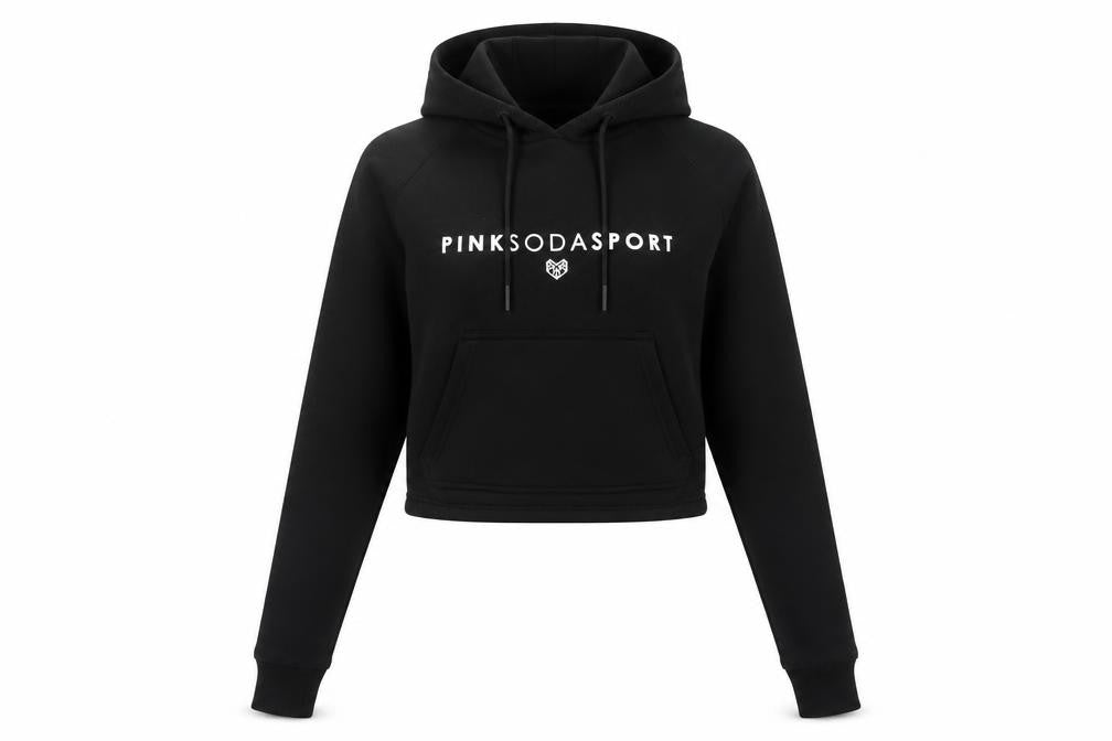 Pink Soda Sport Women’s Black UK 6 Cropped Logo Pullover Hoodie