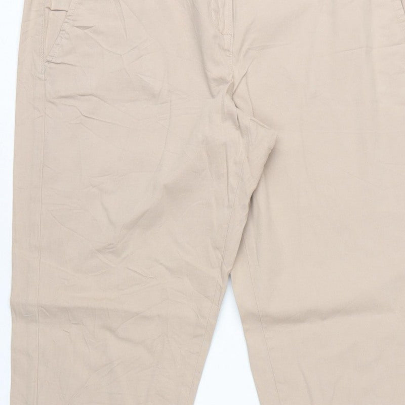 Marks and Spencer Women Beige UK 12 Cotton Stretch Tapered Chino Trousers