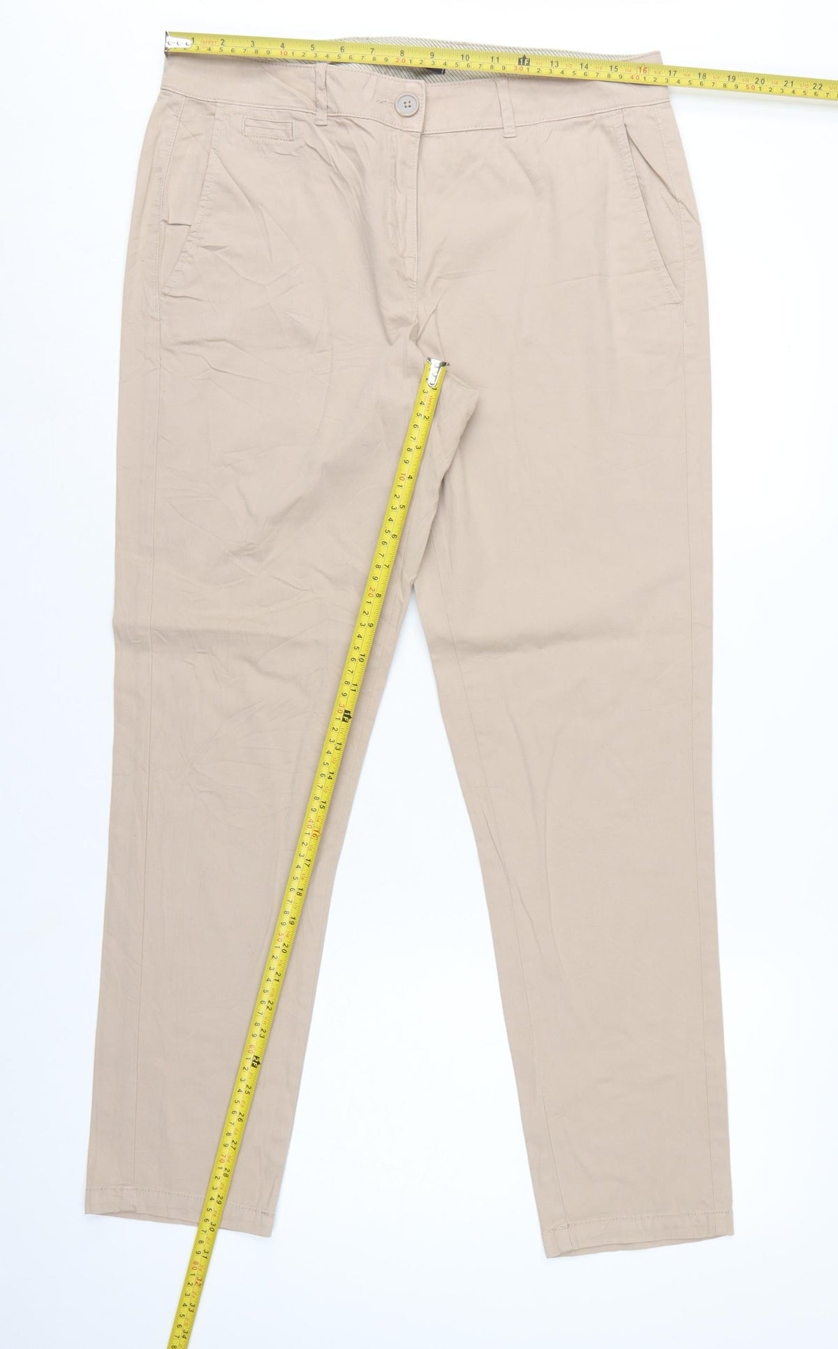 Marks and Spencer Women Beige UK 12 Cotton Stretch Tapered Chino Trousers