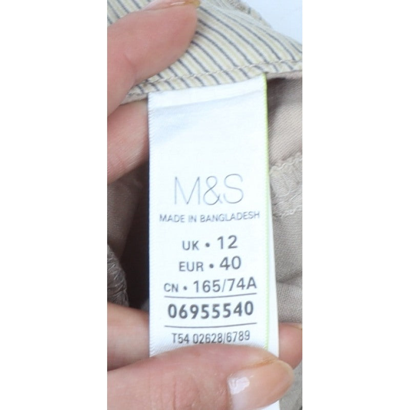 Marks and Spencer Women Beige UK 12 Cotton Stretch Tapered Chino Trousers