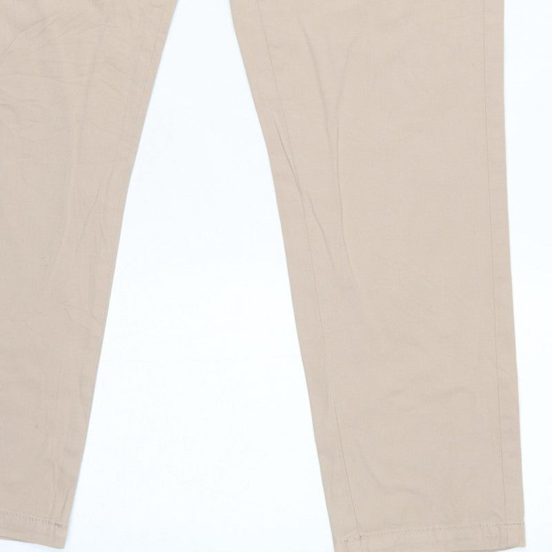 Marks and Spencer Women Beige UK 12 Cotton Stretch Tapered Chino Trousers