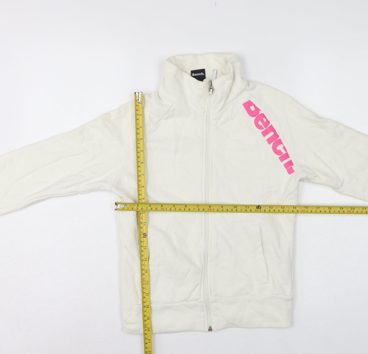 Bench Women’s White Pink Logo Full Zip Sweatshirt XS High Neck