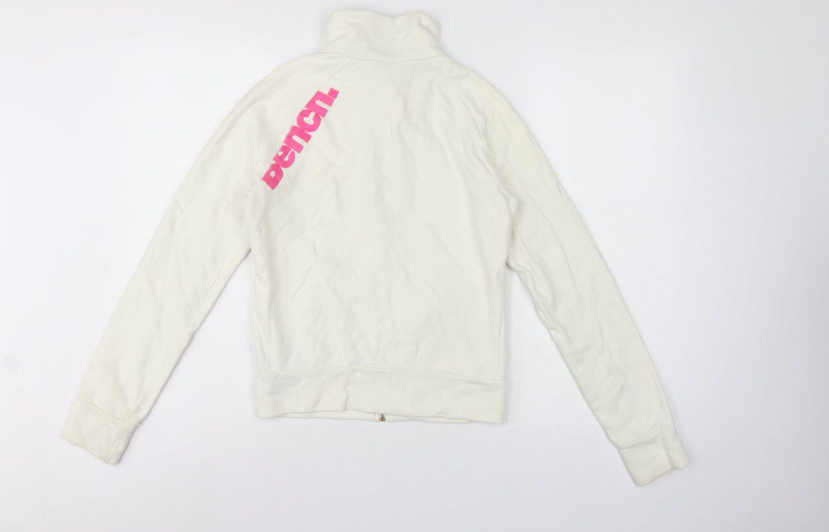 Bench Women’s White Pink Logo Full Zip Sweatshirt XS High Neck
