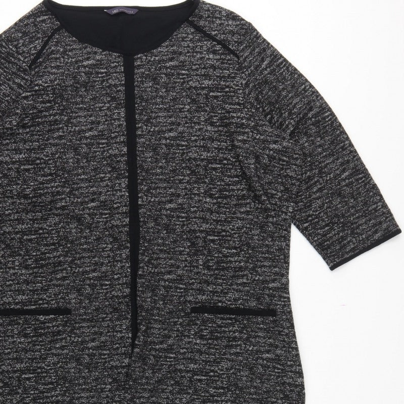 M&S Women Black Grey Knit Zip Tunic Blouse UK 24 3/4 Sleeve
