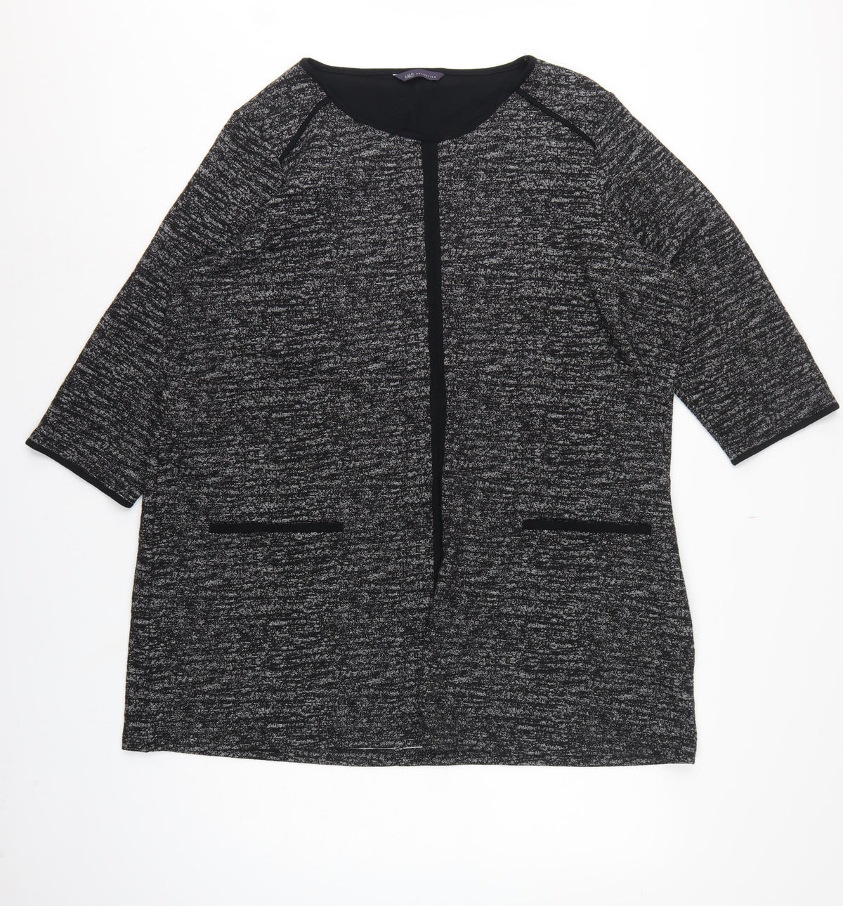 M&S Women Black Grey Knit Zip Tunic Blouse UK 24 3/4 Sleeve