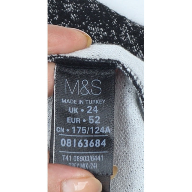 M&S Women Black Grey Knit Zip Tunic Blouse UK 24 3/4 Sleeve