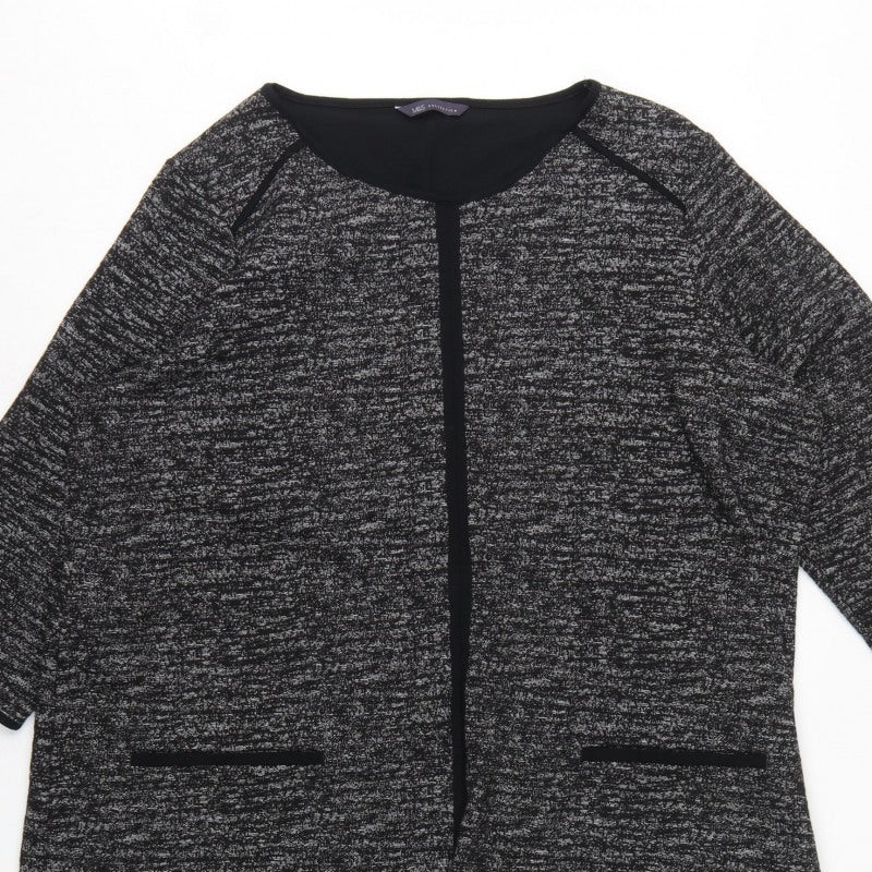 M&S Women Black Grey Knit Zip Tunic Blouse UK 24 3/4 Sleeve