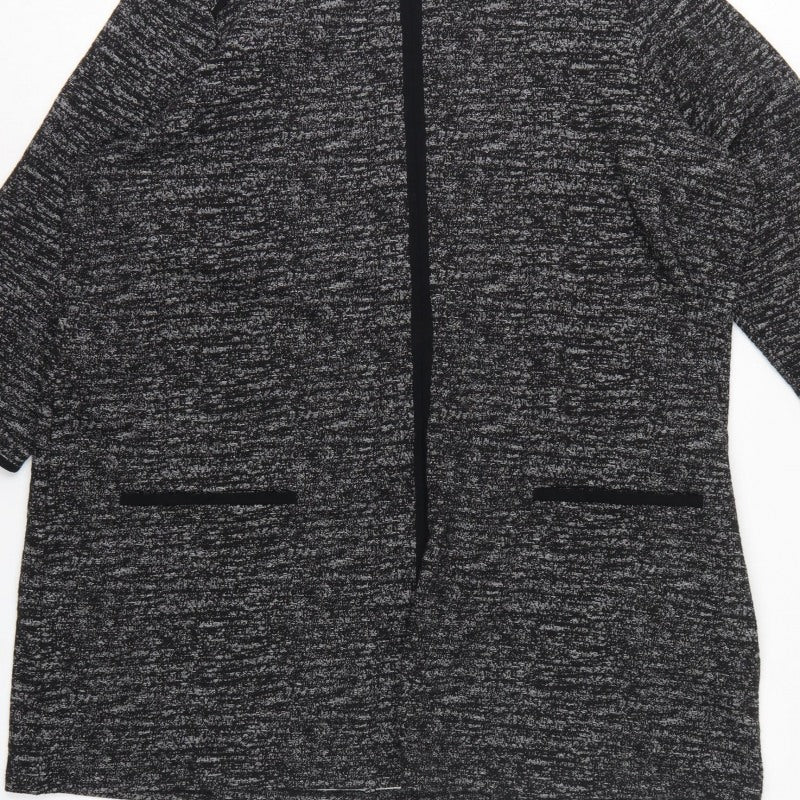 M&S Women Black Grey Knit Zip Tunic Blouse UK 24 3/4 Sleeve