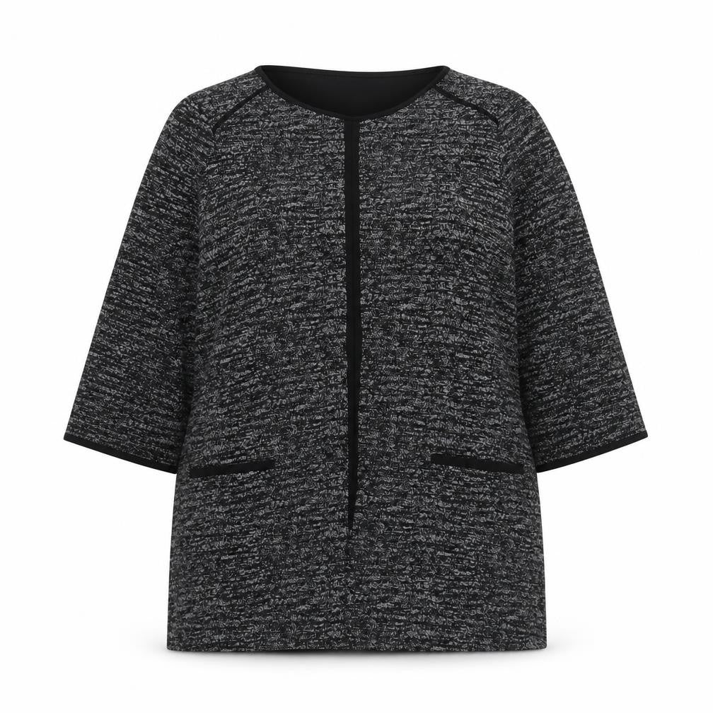 M&S Women Black Grey Knit Zip Tunic Blouse UK 24 3/4 Sleeve