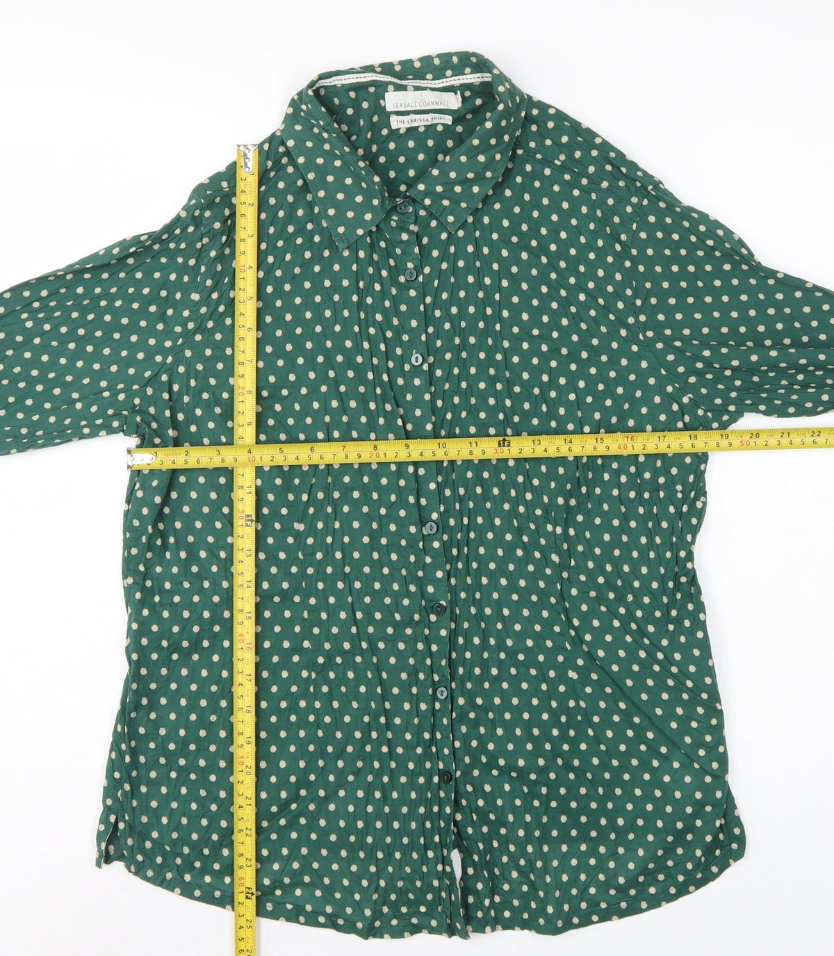 Seasalt Cornwall Women Green Polka Dot Basic Button-Up Shirt UK 18