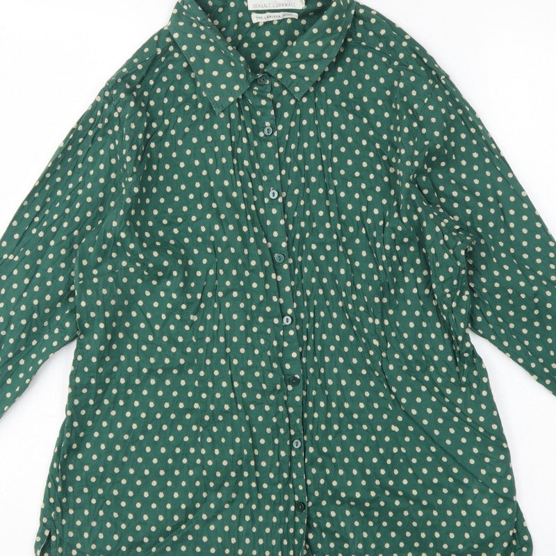 Seasalt Cornwall Women Green Polka Dot Basic Button-Up Shirt UK 18