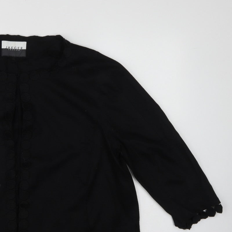 Jaeger Women’s Black Wool Blend UK 16 Collarless Button Jacket