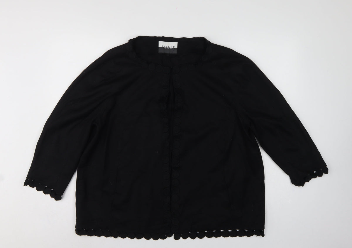 Jaeger Women’s Black Wool Blend UK 16 Collarless Button Jacket