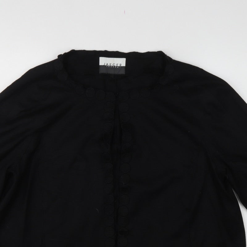 Jaeger Women’s Black Wool Blend UK 16 Collarless Button Jacket