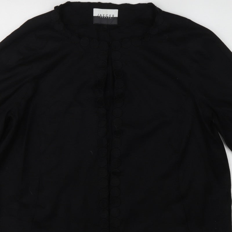Jaeger Women’s Black Wool Blend UK 16 Collarless Button Jacket