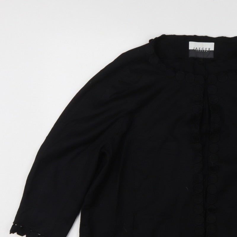 Jaeger Women’s Black Wool Blend UK 16 Collarless Button Jacket