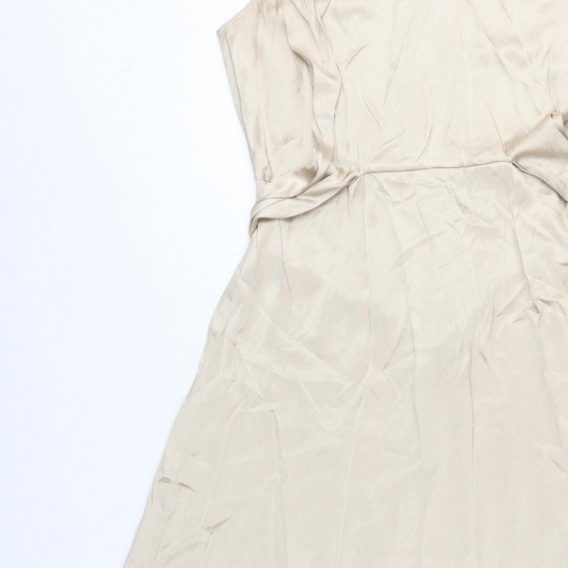 H&M Women Ivory UK 10 Long A-Line Sleeveless Belted Occasion Dress