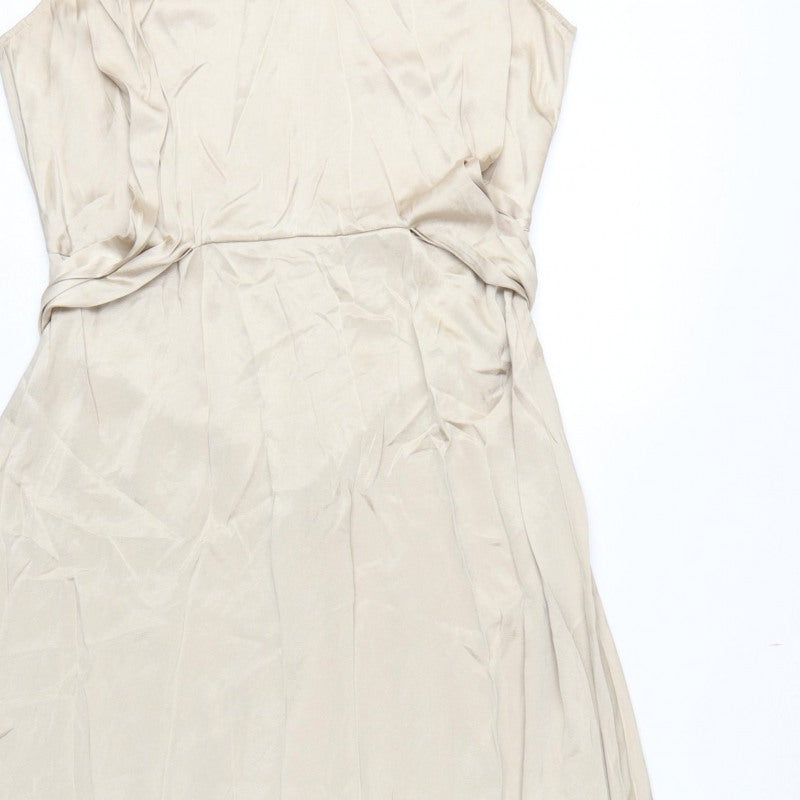 H&M Women Ivory UK 10 Long A-Line Sleeveless Belted Occasion Dress