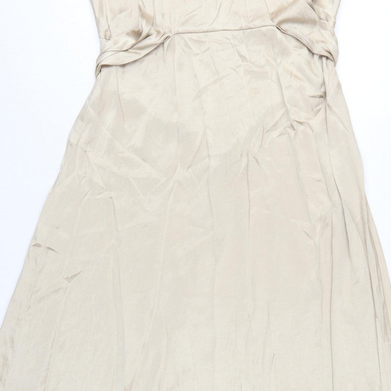 H&M Women Ivory UK 10 Long A-Line Sleeveless Belted Occasion Dress