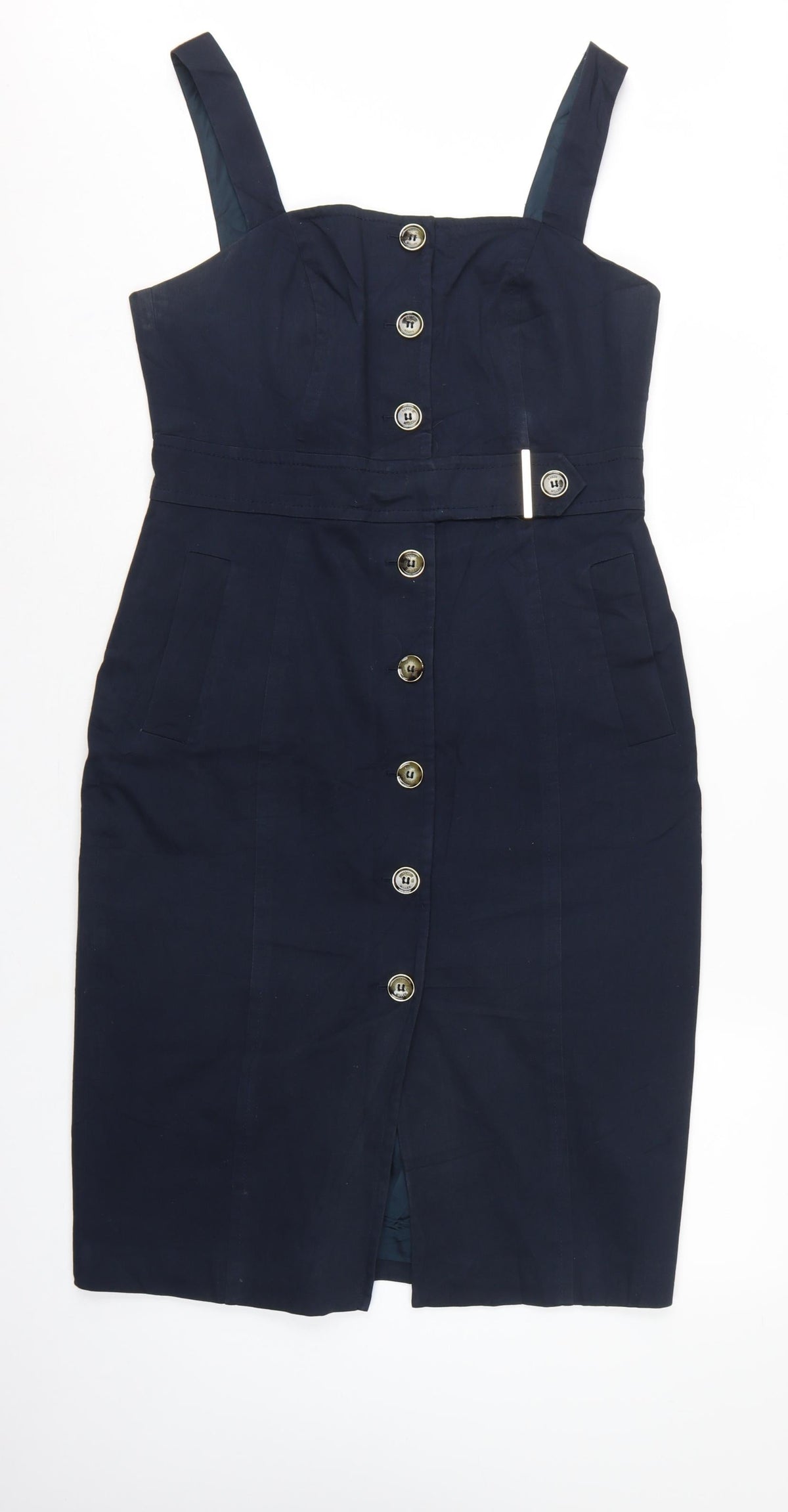 Karen Millen Women Blue UK 14 Pencil Knee Length Button Dress