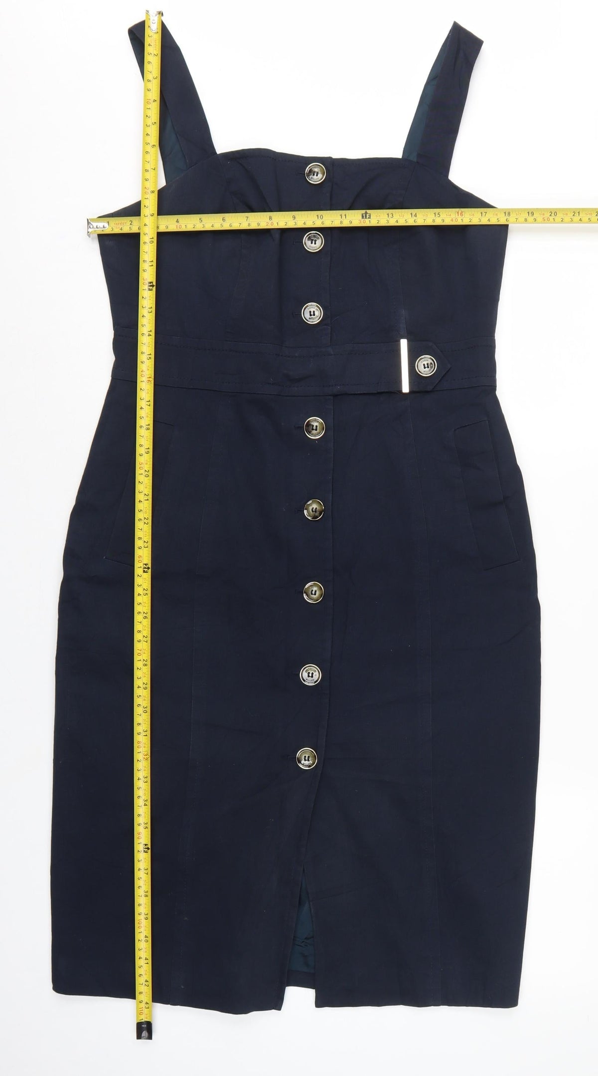 Karen Millen Women Blue UK 14 Pencil Knee Length Button Dress