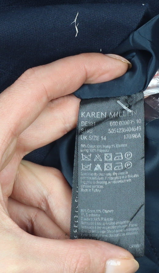 Karen Millen Women Blue UK 14 Pencil Knee Length Button Dress