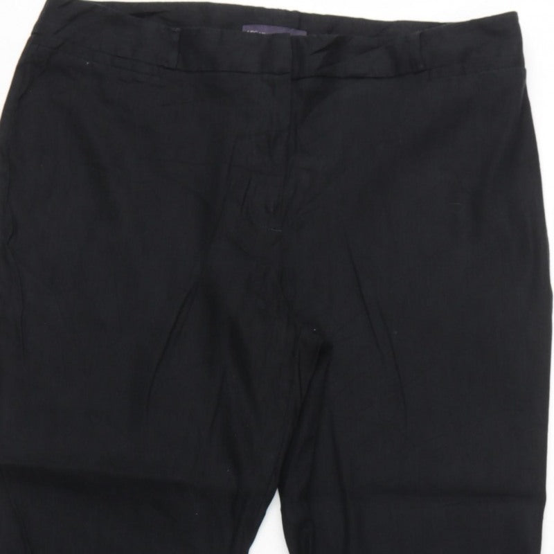M&S Women Black Size 16 Linen Blend Tapered Smart Trousers