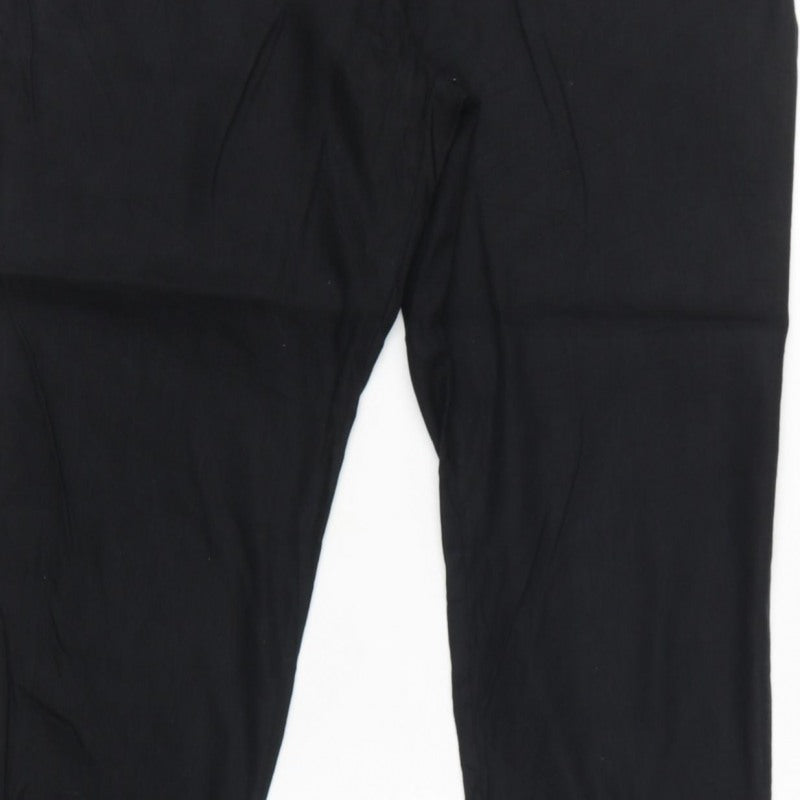 M&S Women Black Size 16 Linen Blend Tapered Smart Trousers