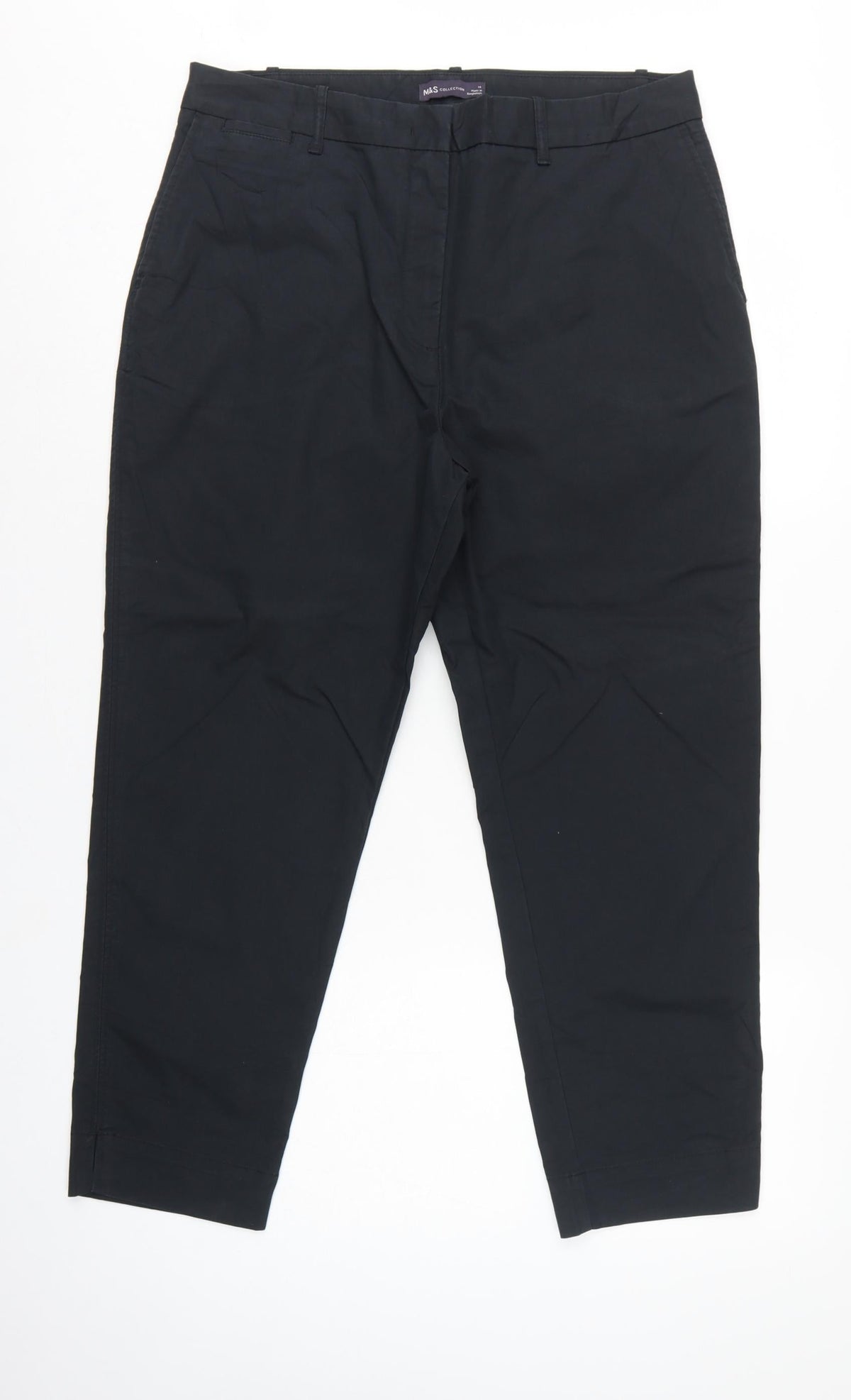 Marks and Spencer Women Black Size 14 Regular Tapered Chino Trousers