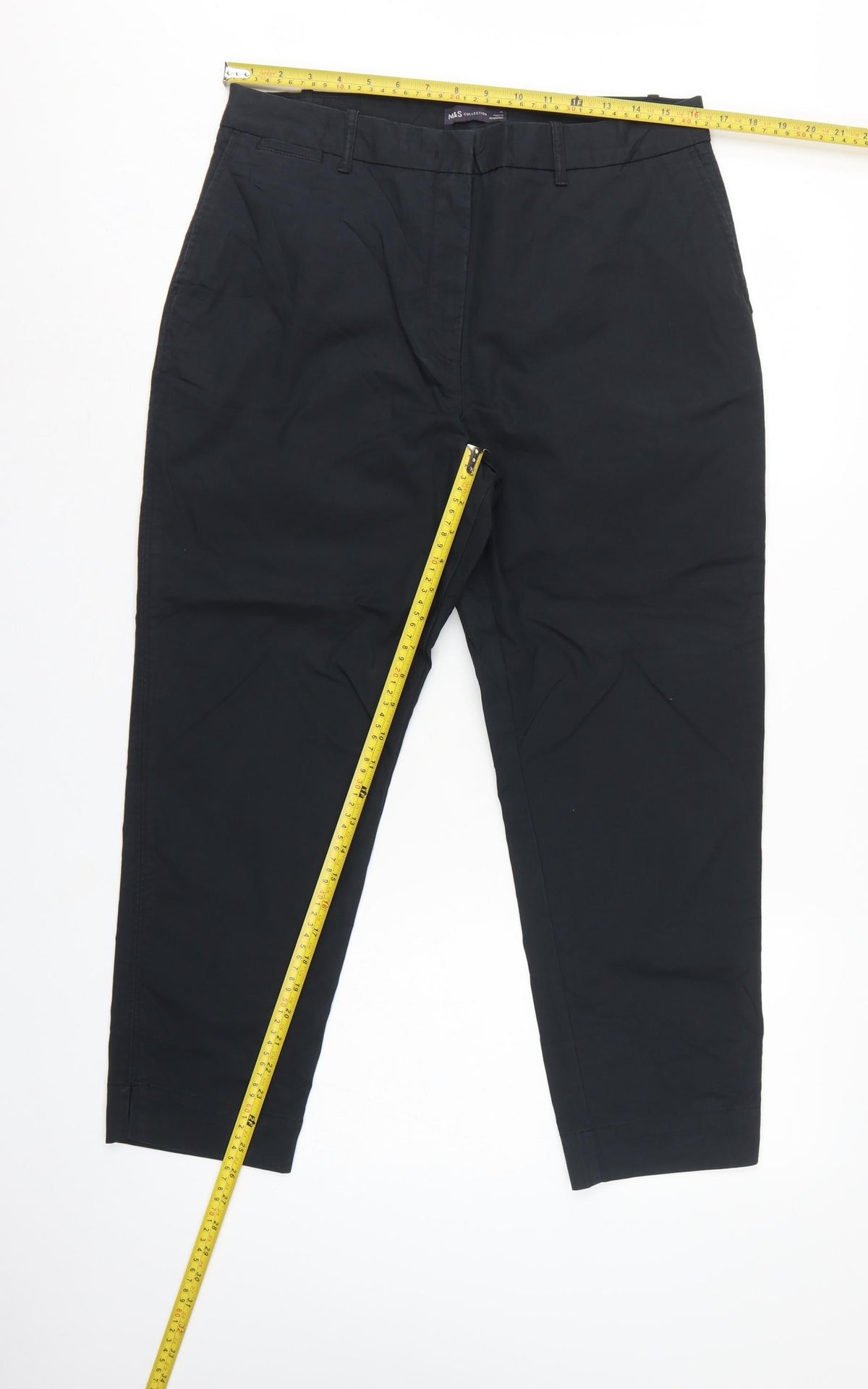 Marks and Spencer Women Black Size 14 Regular Tapered Chino Trousers