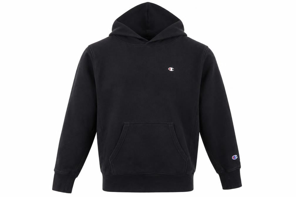Front view of Champion Men’s Black M Reverse Weave Pullover Hoodie Logo Heavyweight