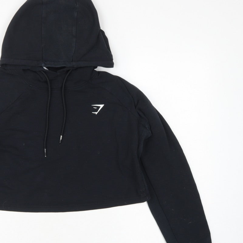 Gymshark Women Black L Pullover Hoodie Logo Raglan Gym Training