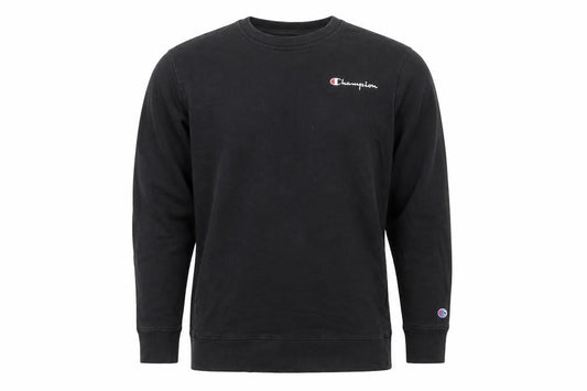 Front view of Champion Men Black L Crew Neck Pullover Sweatshirt Embroidered Logo