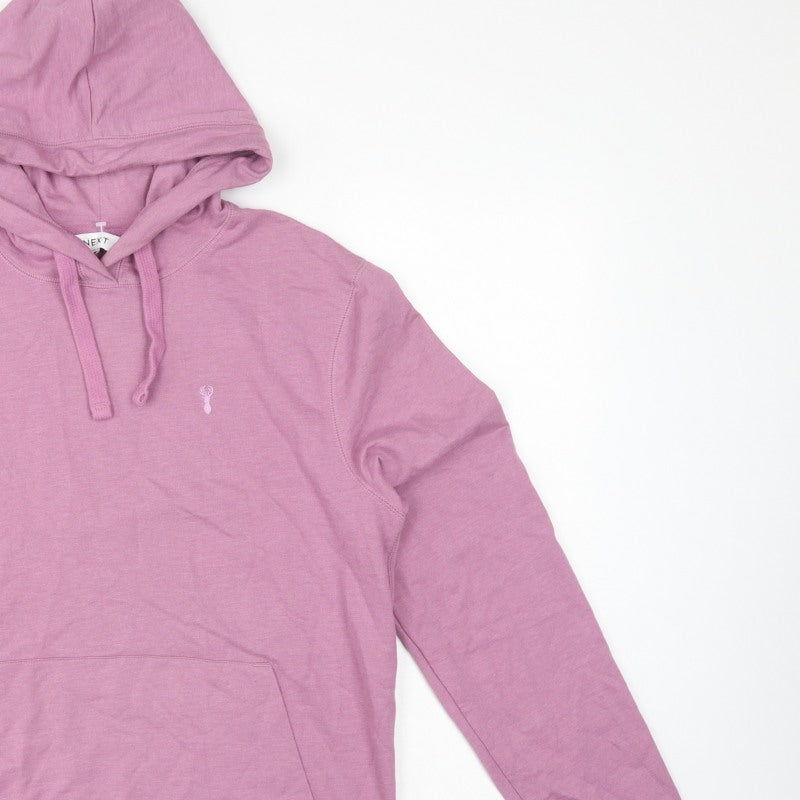 Next Men’s Pink M Pullover Hoodie Logo Cotton Blend Pockets