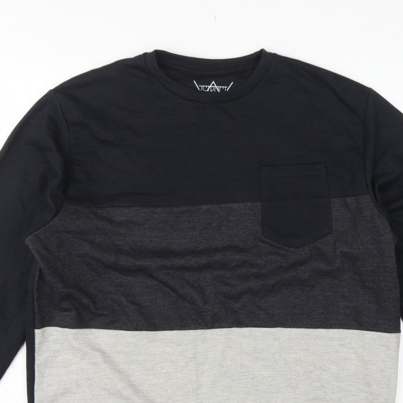 ASTRUCT Men’s Black Grey Colour Block Pocket Crew Neck Sweatshirt L