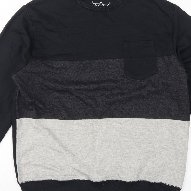 ASTRUCT Men’s Black Grey Colour Block Pocket Crew Neck Sweatshirt L