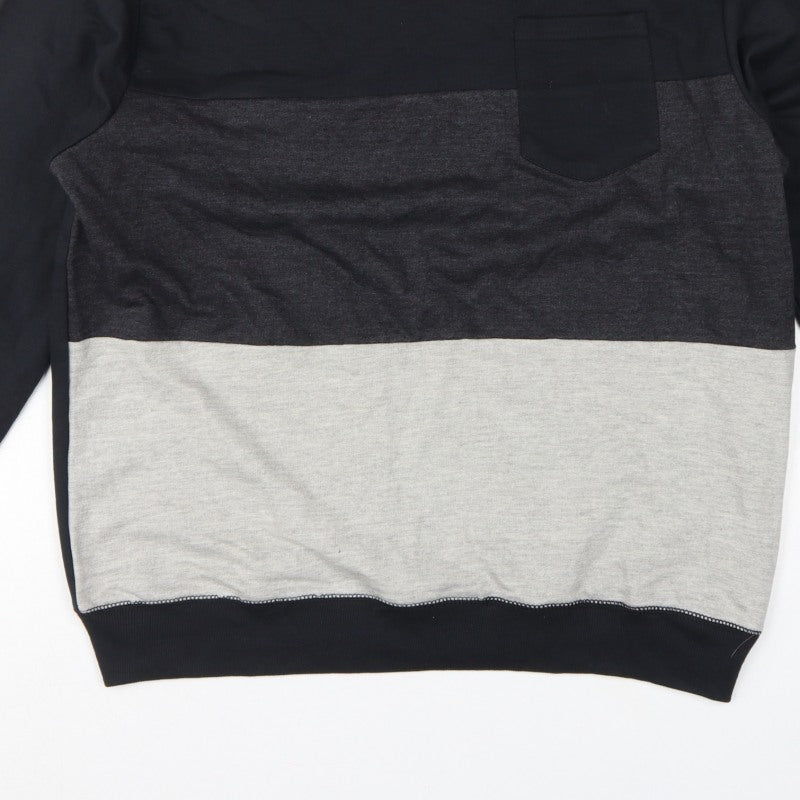 ASTRUCT Men’s Black Grey Colour Block Pocket Crew Neck Sweatshirt L