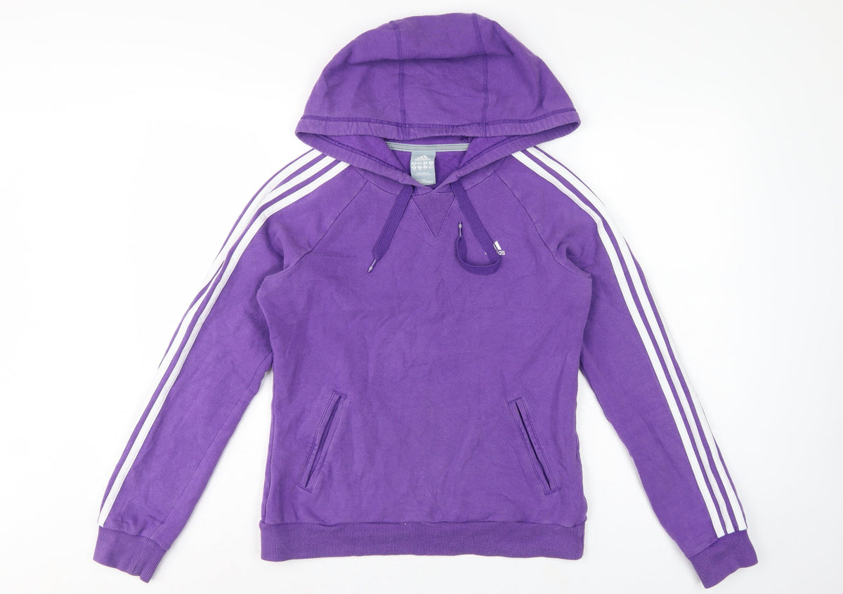 Adidas Women’s Purple UK 12 Pullover Hoodie 3 Stripe Logo