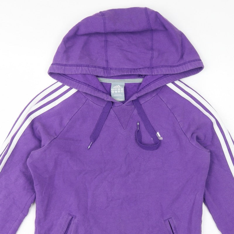 Adidas Women’s Purple UK 12 Pullover Hoodie 3 Stripe Logo