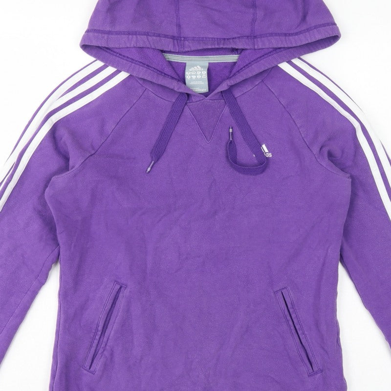 Adidas Women’s Purple UK 12 Pullover Hoodie 3 Stripe Logo