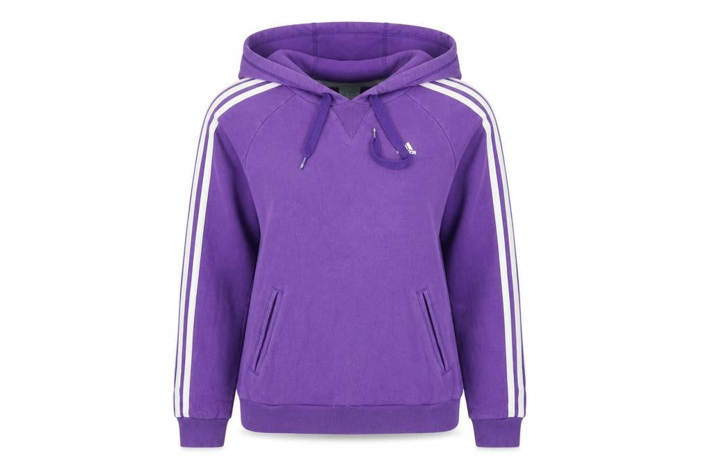 Adidas Women’s Purple UK 12 Pullover Hoodie 3 Stripe Logo